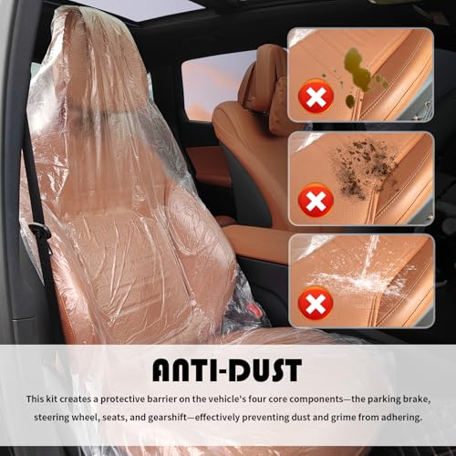 Image of 200PCS Disposable Car Seat Covers Kit,Plastic Seat Covers for Cars /Disposable Steering Wheel Cover /Handbrake & Gear Shift Cover for Dustproofing,Clear Car Seats Protector Kit
