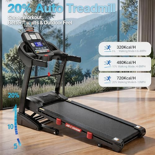 Image of Treadmill with 0-20% Auto Incline, 5 HP Folding for Home Running, 12 MPH Max Speed, 400 lbs Weight Capacity, Bluetooth Speaker, Dog Training Treadmill Compatible