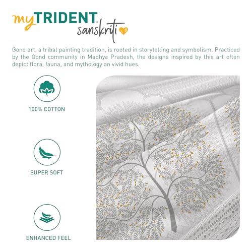 Image of MYTRIDENT Sanskriti Cotton Bedsheet for Double Bed, Gifting Collection King Size - Gond Art Blue