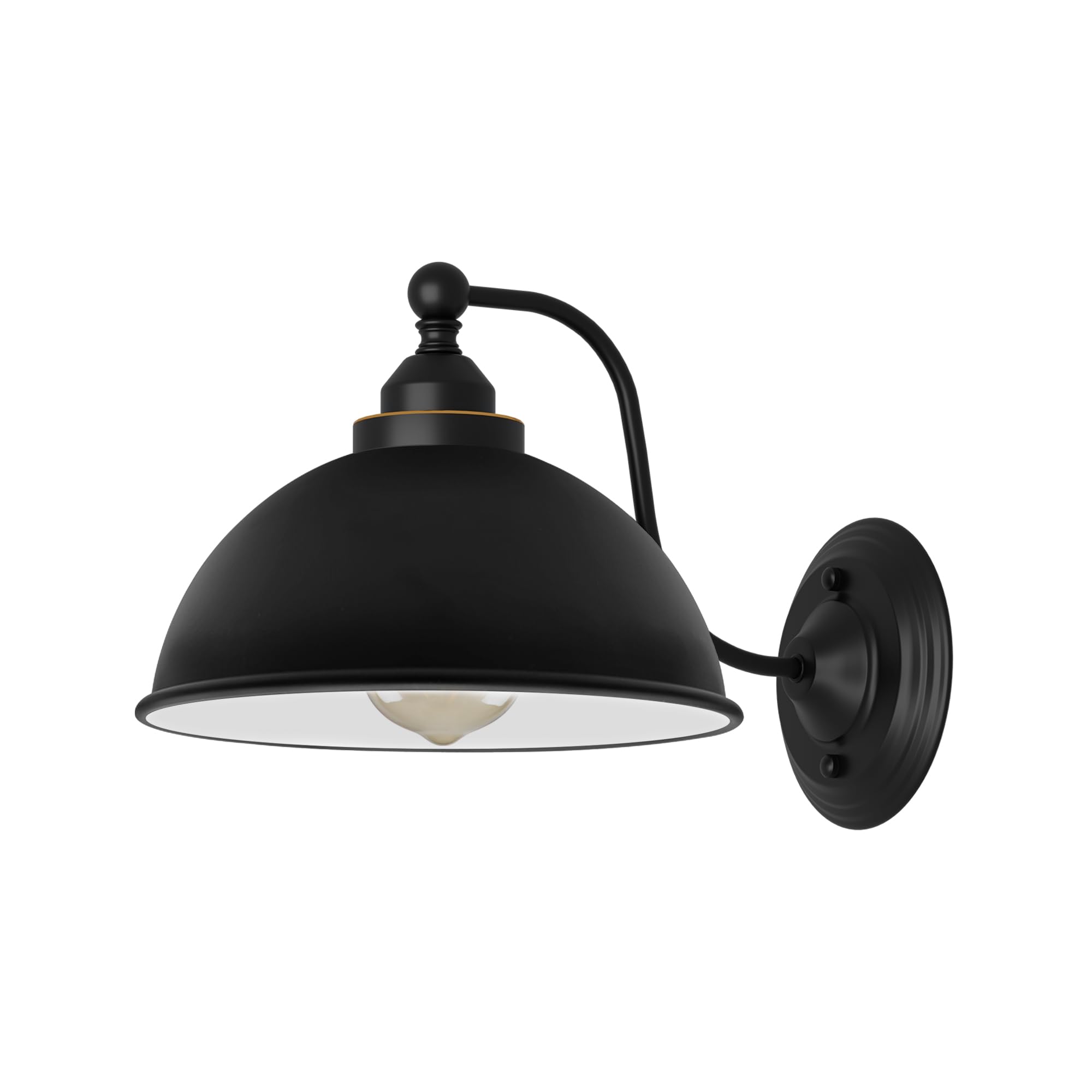 DC VOLTAGE Industrial Wall Light Fittings Retro Wall Sconce with Metal Dome Shade E27 Socket Traditional Swan Neck Indoor Decorative Wall Light for Cafe Bar (Black Inner White)