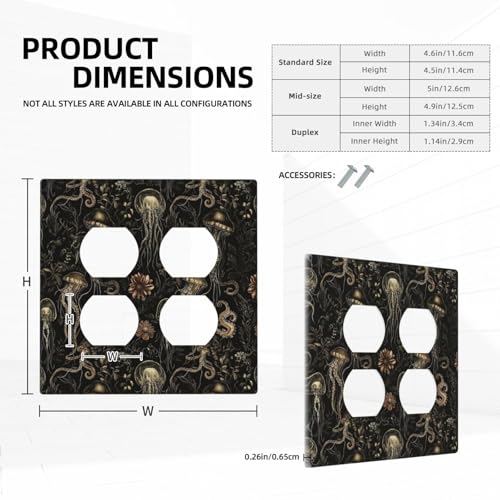 Decorative Outlet Covers Black Gold Jellyfish Squid Deep Sea Creatures 2 Gang Outlet Cover Wall Plate Double Duplex Light Switch Cover Plate Switch Plate Covers for Bedroom Decor