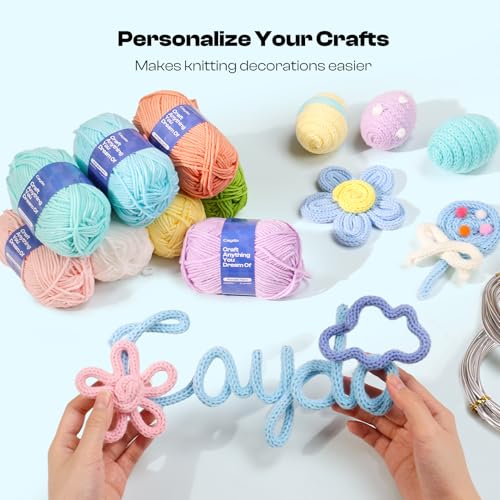 Image of Caydo Aluminum Craft Wire & Acrylic Yarn Skeins Kit | i-Cord Knitting Kit for Beginner, 8x25g Yarn, 2 Roll 5M x 3mm Wire, DIY iCord Handicraft Making