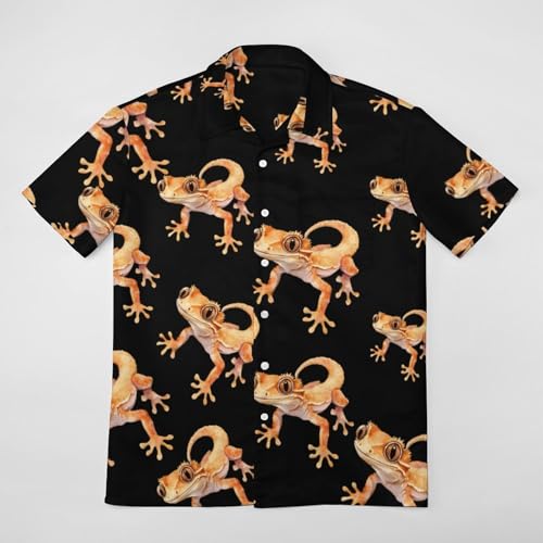 Watercolor Cute Crested Gecko Hawaiian Shirts for Men Short Sleeve Blouse Button Down Tee Top2