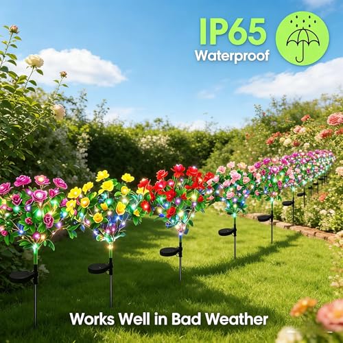 Solar Garden Lights Outdoor Upgraded Solar Flower Lights with 56 Colorful LED, IP65 Waterproof Solar Pathway Lights for Yard Patio Lawn Gardening Gifts for Holiday Birthday (2 Pcs Pink) - Image 6