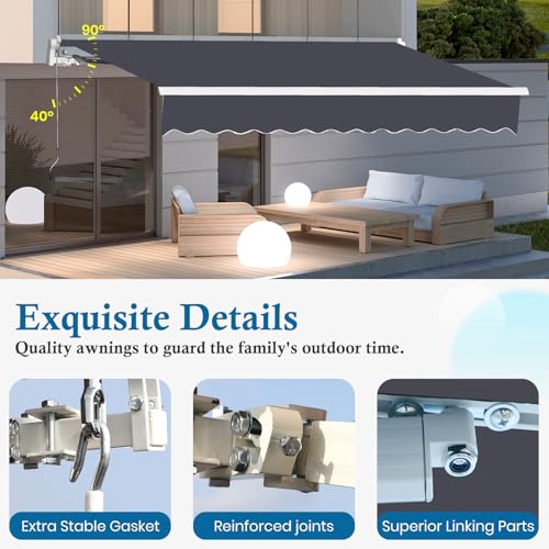 VUYUYU 13.1\'x8.2\' Patio Awning Retractable Awning Cover Sunshade Shelter Outdoor Canopy with Crank Handle and Water-Resistant Polyester for Courtyard, Balcony, Cafe, Deck (Light Grey) - Thumbnail 4