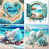 MBYAUYN Diamond Painting Children Landscape 4 Pack Ozean, DIY Diamond Paining Erwachsene, 5D Diamant Painting Bilder Suitable as a Gift, for Relaxation and as a Wall Decoration 25 x 25 cm