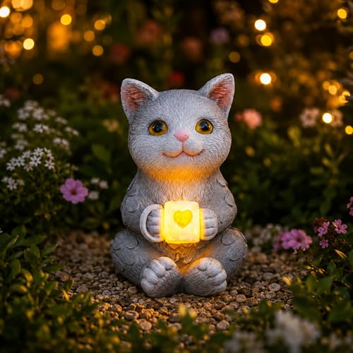 Statue chat solaire étanche pour une illumination extérieure autonome