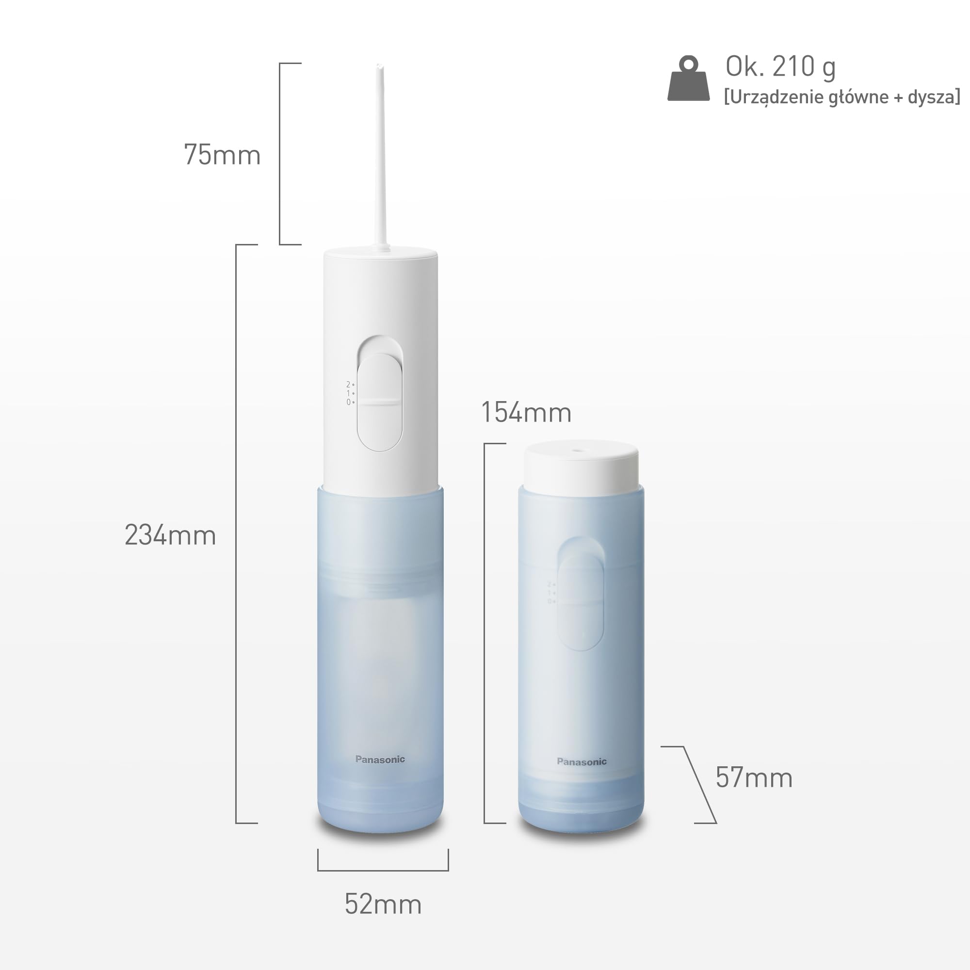 Panasonic EW-DJ11 podróżny irygator do zębów na baterie (zbiornik na wodę 150 ml, 35 s pracy, 2 poziomy ciśnienia strumienia wody), biało-niebieski