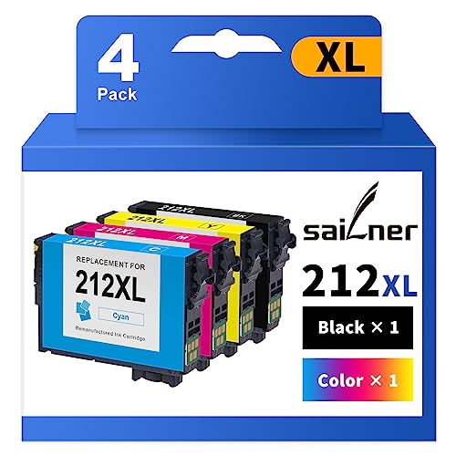 Sailner 212Xl Ink Cartridges Remanufactured Replacement For Epson 212Xl 212 Use With Expression Home Xp4105 Xp-4105 Xp4100 Xp-4100 Workforce Wf-2850 Wf2850 Wf2830 Printer 4 Pack 212 Ink #TOP1