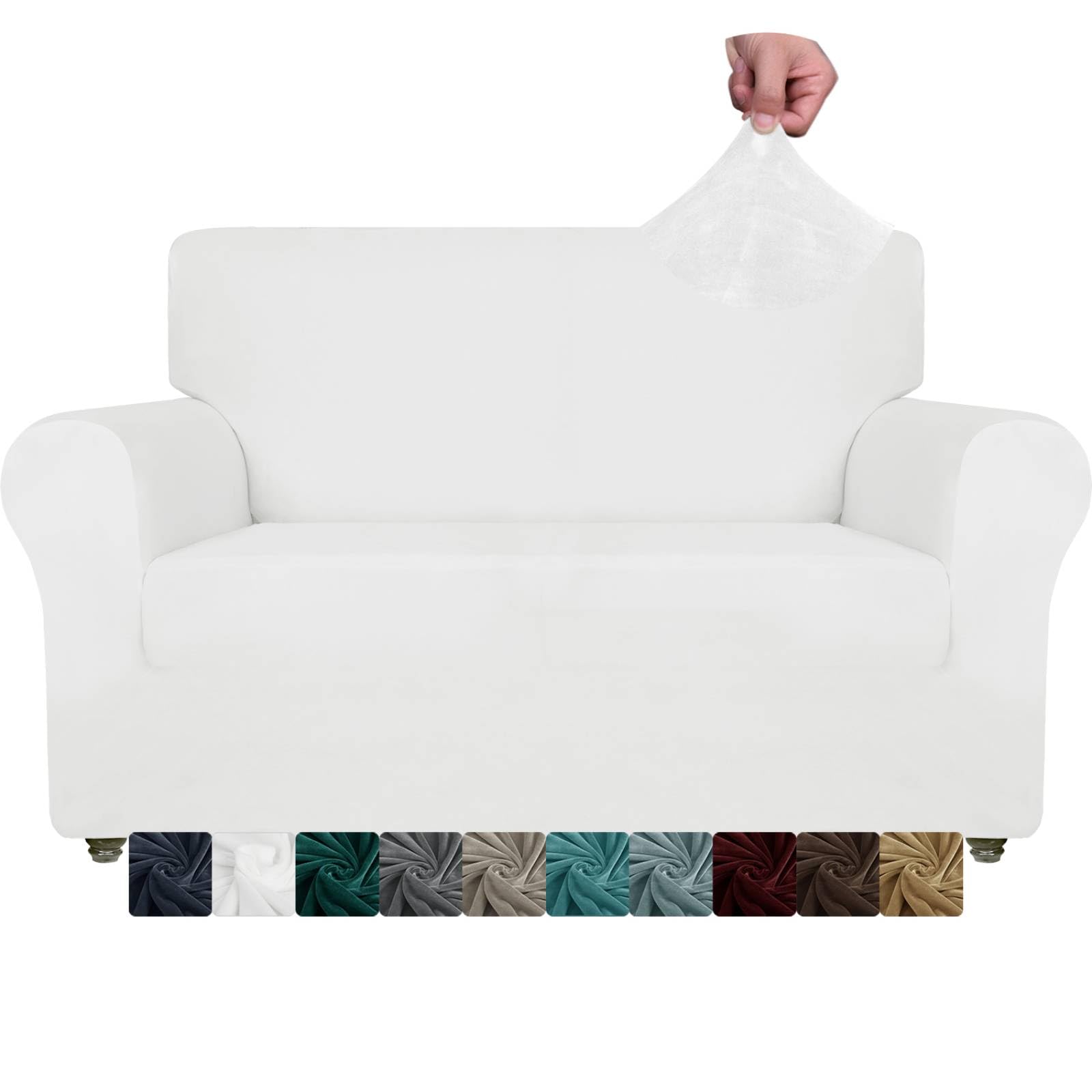 CHELZEN Fluwelen bankhoezen Dikke elastische bankovertrek 2-zits Huisdier Honden Bankhoes Love Seat Meubelbescherming voor woonkamer (2-zits, wit