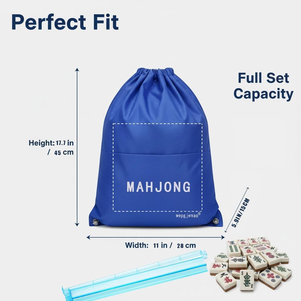 Mahjong Tile Bag - Canvas Organizer Holds 166 Tiles & 4 Racks,Travel Mahjong Bag with Double Shoulder