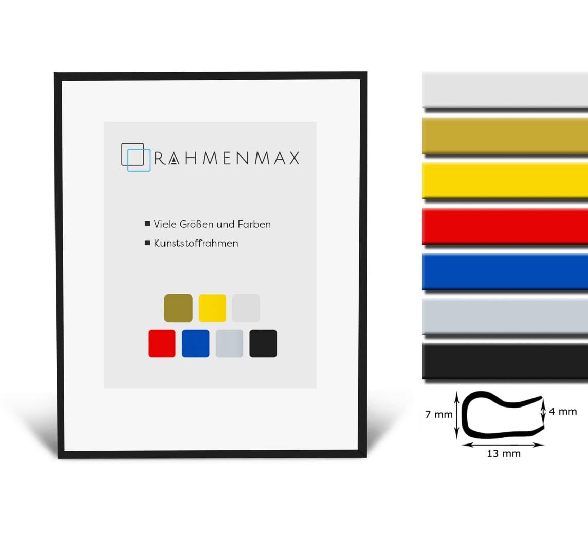 RahmenMax Texas - Cornice portafoto in plastica blu con vetro acrilico trasparente, 84 x 67 cm, sfondo bianco, formato a scelta