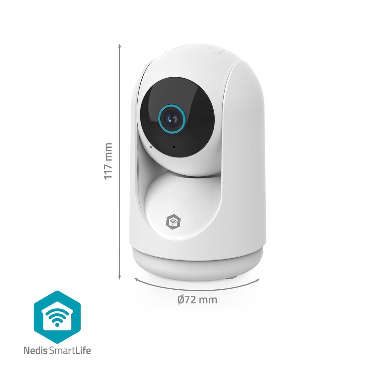 Nedis WIFICI23CWT | Telecamera Wi‑Fi smart da interno con rotazione Pan Tilt | 3MP HD | Visione notturna | Rilevamento movimento | Audio bidirezionale | Bianca