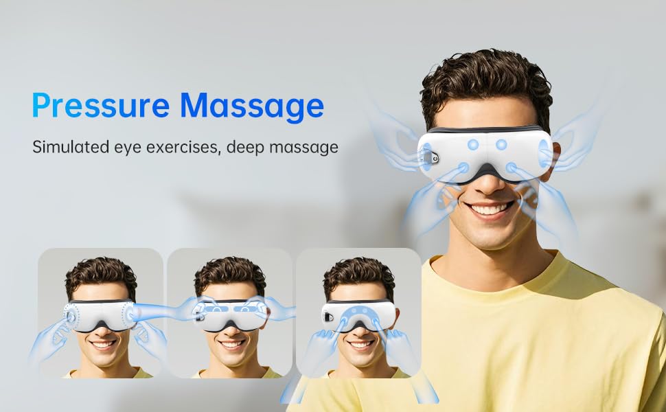Image of Eye massager vibrating machine with bluetooth music rechargeable eye heat massager for heat stress relief relaxation, air compression eye massage with 5 modes improves sleep, reduce eye strain dark circles, sleeping, puffy dry eye massager machine