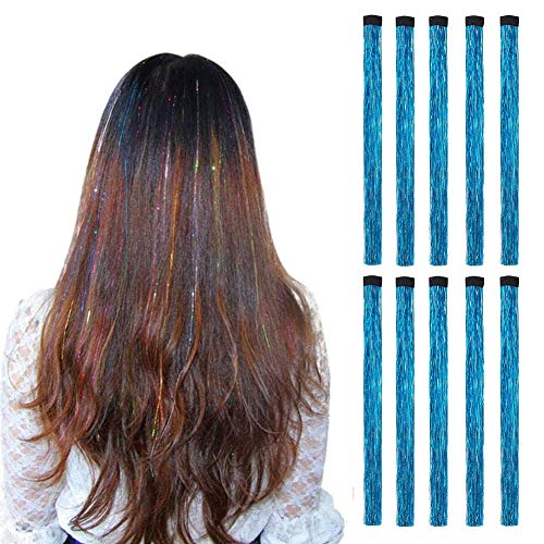 (Sky Blue) - LiaSun 10Pcs/set Highlight Glitter Tinsel Hair Exten...