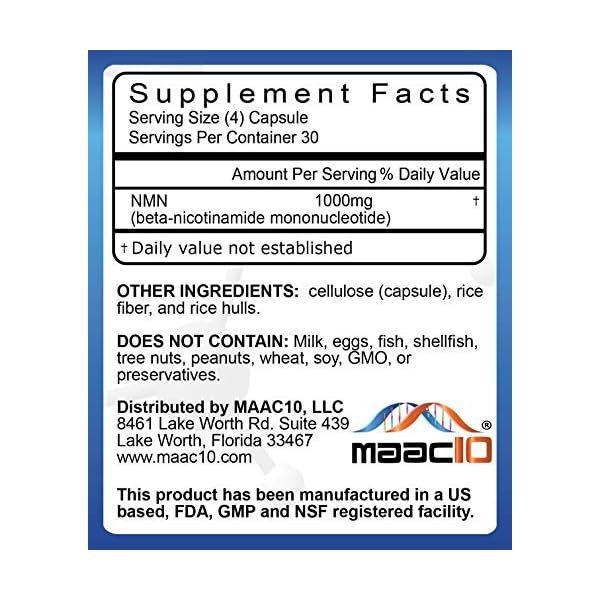 M MAAC10 1000mg Nutritional Supplement Capsule with NMN Nicotinamide Mononucleotide NAD+ Supplement, Stabilized Form…