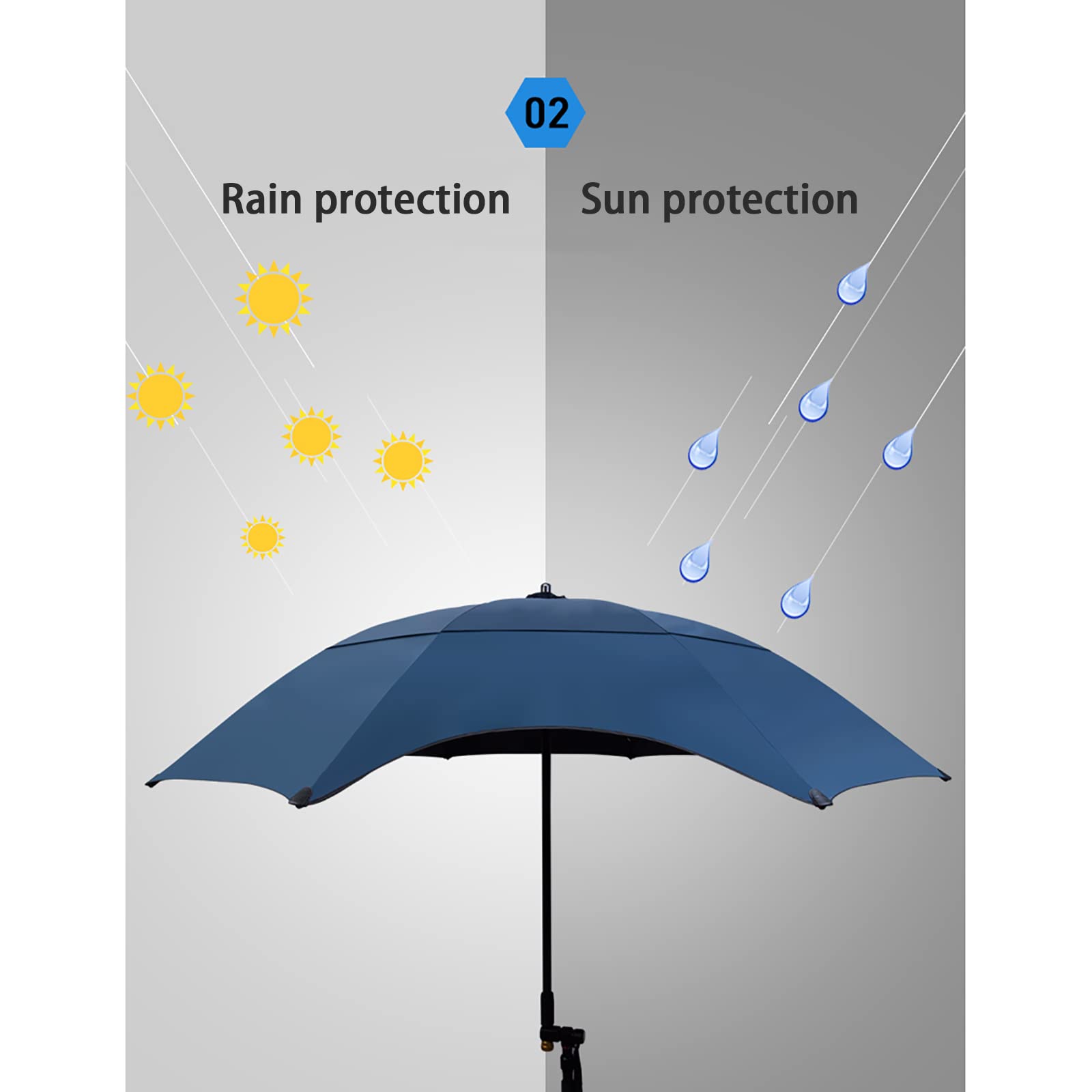 Parapluie de pêche portable UV 50+, réglable, grand universel, coupe-vent et imperméable, poteau en alliage d'aluminium, sac de transport, fourche au sol