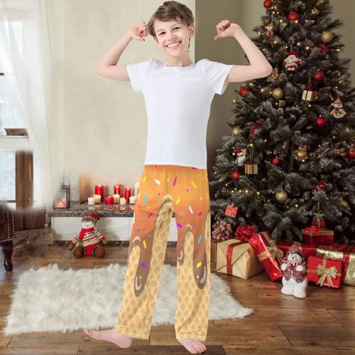 Boys' Pants Dark Orange Ice Cream Joggers Elastic Long Bottoms Trousers Sweatpant with Pockets Size 6-142