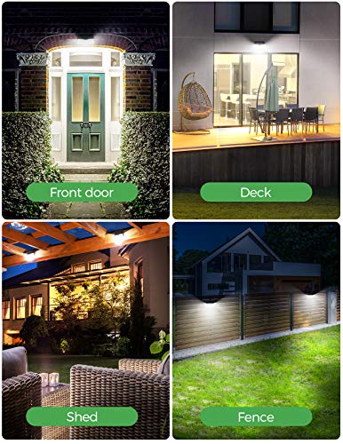 LITOM 300 LED Solar Motion Sensor Lights Outdoor, IP67 Waterproof Solar Powered Security Lights Wireless Solar Wall Lights with 3 Modes for Garden Patio Yard Deck Garage Fence Pool - Cold White 2 Pack