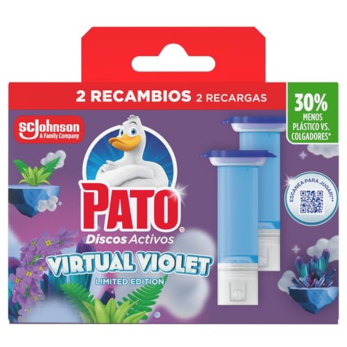 Pato Discos Activos Virtual Violet Limpia, Pack de 2 Recambios (12 Discos 36 ml), Limpieza efectiva del inodoro