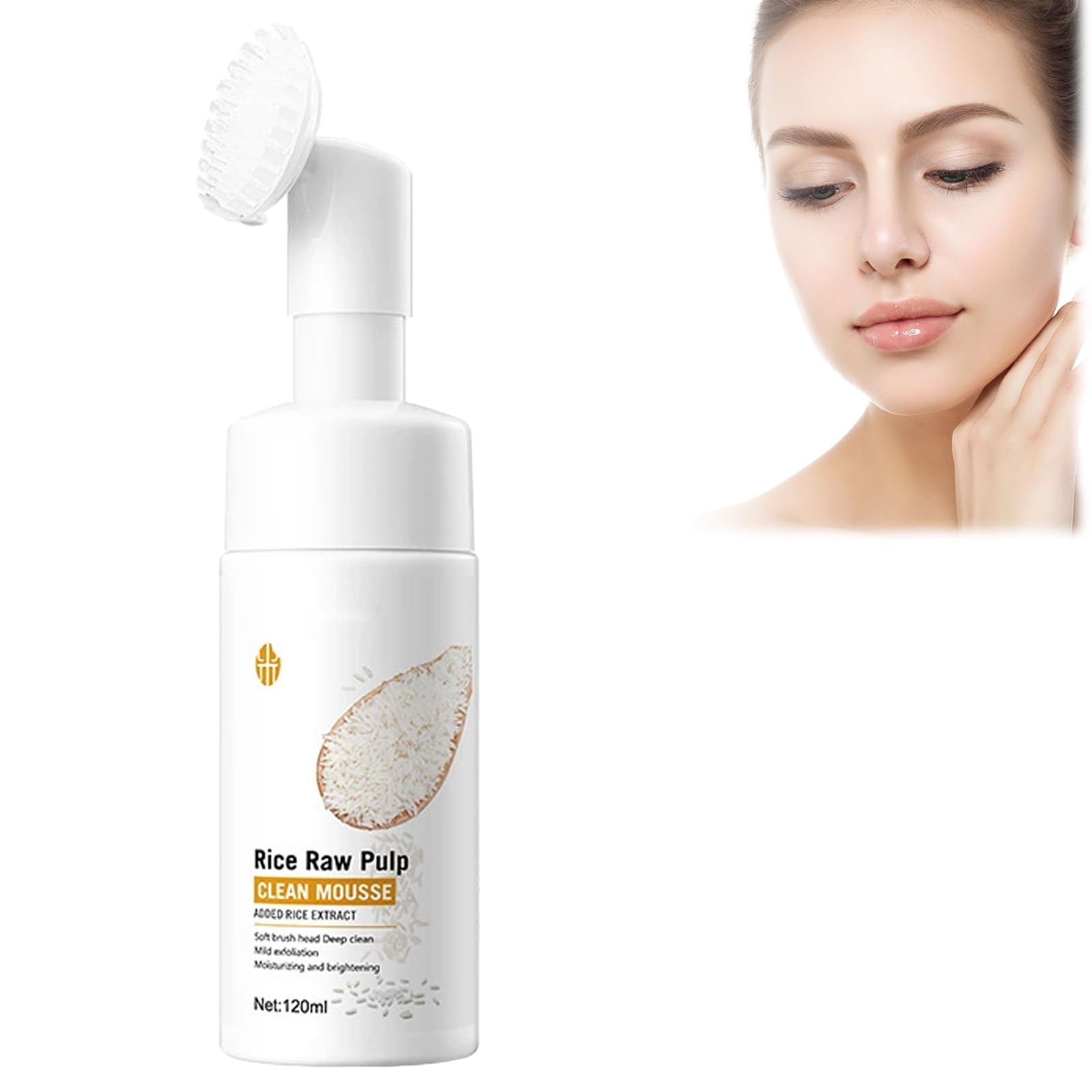 Schiuma Detergente Al Riso, Schiuma detergente per Riso, Cleanser Gesicht,Pulizia Del Viso Al Riso Con Spazzola In Silicone, Schiuma per la Cura Contro la Pelle Sporca Del Viso Cleanser-4