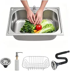 Cuba Gourmet Inox 304 para Cozinha com Acessórios | Pia Quadrada Escovada com Sistema Antirruído | Instalação Embutir ou Sobrepor (50 * 40 * 21CM(Com Dosador Limpeza)