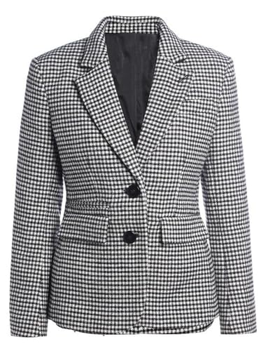 Women's Houndstooth Blazer Two Buttons Suit Jacket Daily Work Single Coat