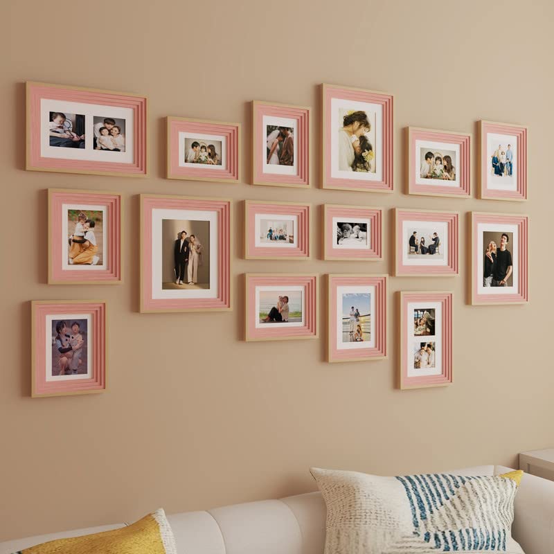 Art Street Shooting Star Premium 3D Wall Photo Frames Timeline for living Room, Set of 16 Photo frames (Step-Pink)