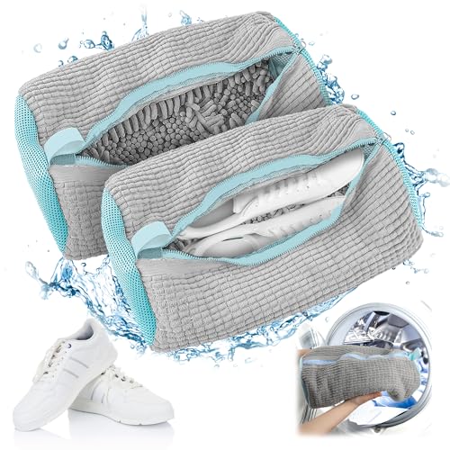 Schuhwaschbeutel Waschmaschine 2 stück Schuhsack Schuhbeutel Schuh Waschbeutel für Waschmaschine, Anti-Verformung Mit Reißverschluss Schuhe Wäschesack, Netzschuhe Wäschesack für Sneaker(Grau)