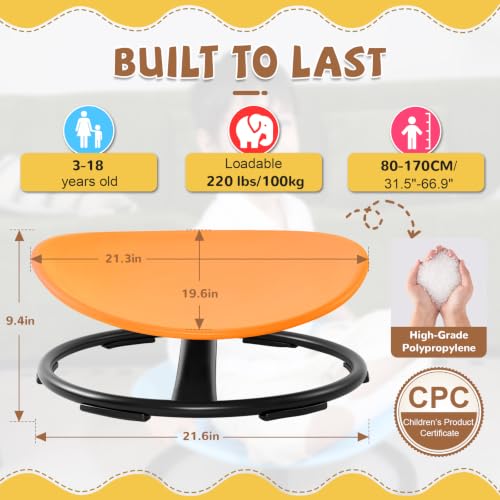 Image of Zhenx Spinning Chair for Autistic Kids (Ages 3-18) - 220lbs Capacity Sensory Swivel Seat - Sensory Toy for Teens with ADHD /Autism - Sit & Spin Calming Gift to Improve Focus & Body Balance (Orange)