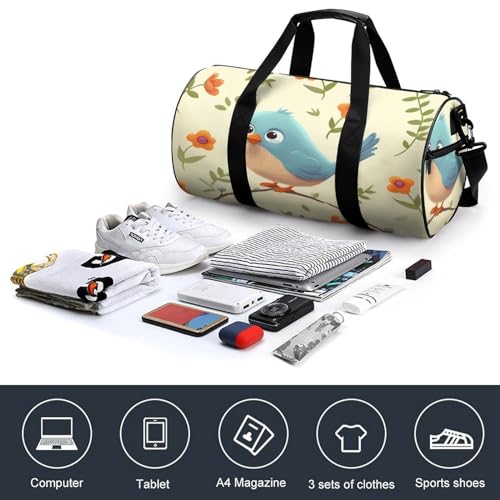 Cylindrical Gym Bag,Cute Bird Sports Gym Bag,Workout Bags,travel Weekender Bag,Duffle Travel Bag for Men Women4
