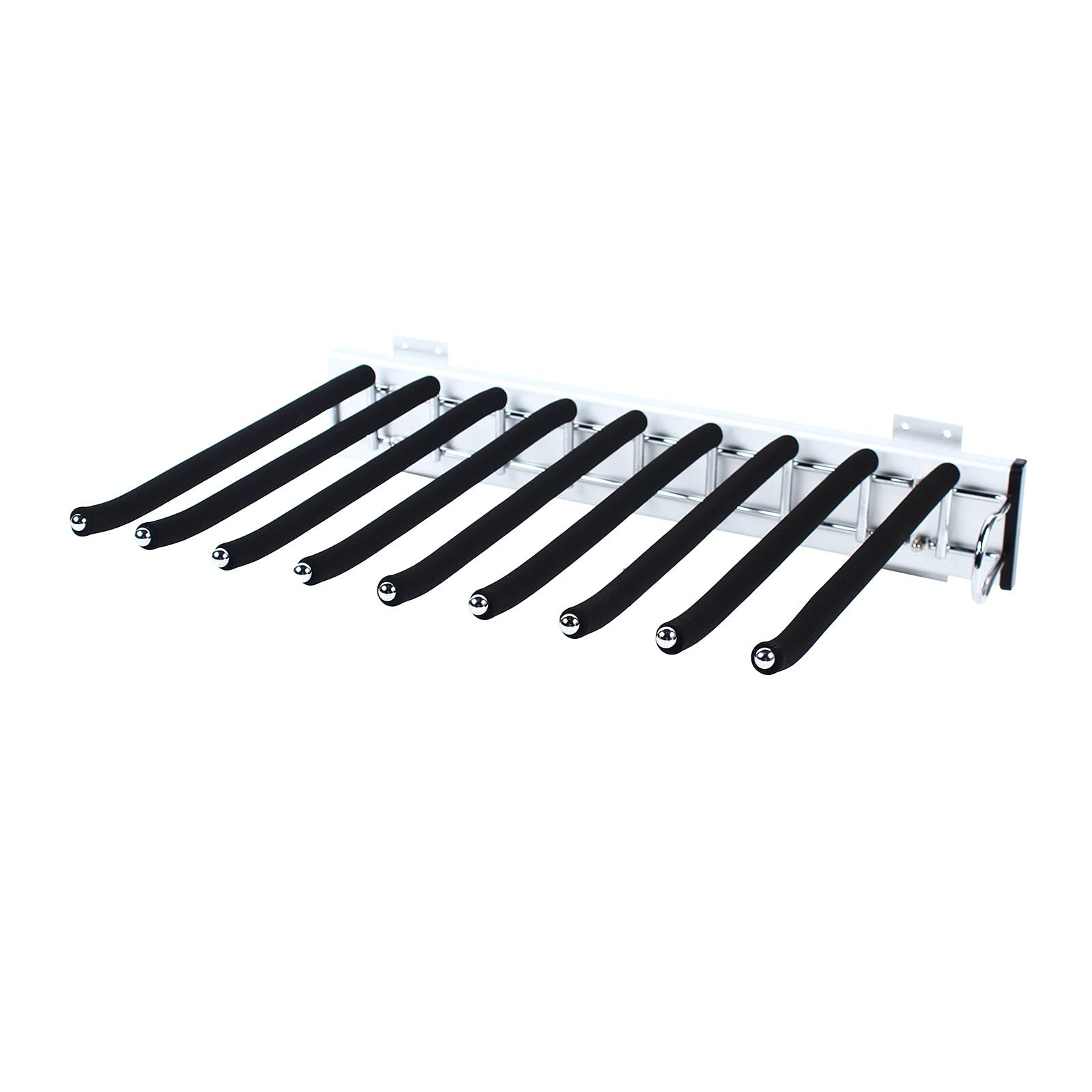 Percha para pantalones extensible para el lado derecho, 9 barras, ahorro de espacio con barra antideslizante, organizador para pantalones y ropa, barra de armario, color negro y plateado