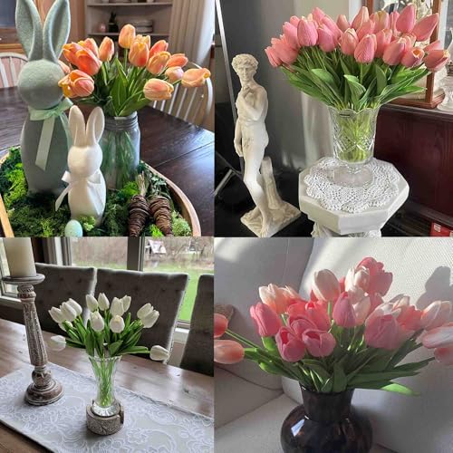 15 Pcs Artificial Flowers Tulips Real Touch Fake Flowers Tulips Flowers Arrangement Bouquet for Home Room Office Wedding Party Decoration(WH) (White) image 6