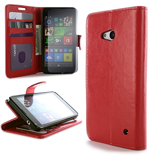 Coveron® For Microsoft Lumia 640 Wallet Case [Carryall Executive Series] Synthetic Leather Flip Credit Card Phone Cover Pouch - Red - & Clear Lcd Screen Protector #TOP21
