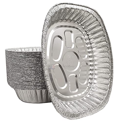 Nicole Fantini Disposable Oval Roasting Pan - Durable Turkey Roaster Pans Extra Large Heavy-Duty Aluminum Foil Deep Oval Shape for Chicken Meat Brisket Roasting Baking Recyclable (10)