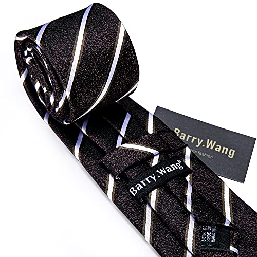 Image of Barry.Wang Tie Sets for Men Silk Stripe Necktie Woven Checkered Handkerchief Cufflinks Formal Business Wedding