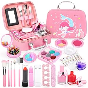 Dreamon Kinderschminke mädchen, Waschbar Make up Spielzeug für Mädchen Kinder Nagellacke mit Koffer für Mädchen