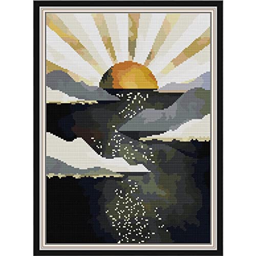 Svarog Stamped Cross Stitch Kits Beginners Full Range of Embroidery Patterns Starter Kits for Adult or Kids DIY Cross Stitches Needlepoint Kits 14CT-Sunrise 11.8x15.75 inch