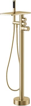 Bath Faucet Freestanding Waterfall Brass Bath Mixer Faucets with Shower Hot and Cold Water-Brushed Gold