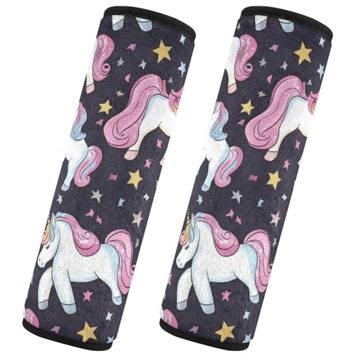 Seat Belt Covers 2 Pack Cute Unicorns Car Seat Strap Covers Super Soft Stars Car Seat Neck Cover for Boys Girls Adults Babies S