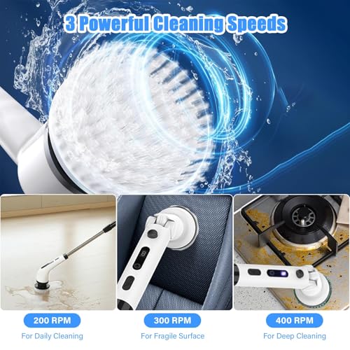 Image of Spin Brush for Cleaning Bathroom, Cordless Cleaning Brush with 9 Replaceable Heads, Power Scrubber 3 Adjustable Speeds, Shower Scrubber with Extension Handle, Cleaning Supplies for Tile, Floor