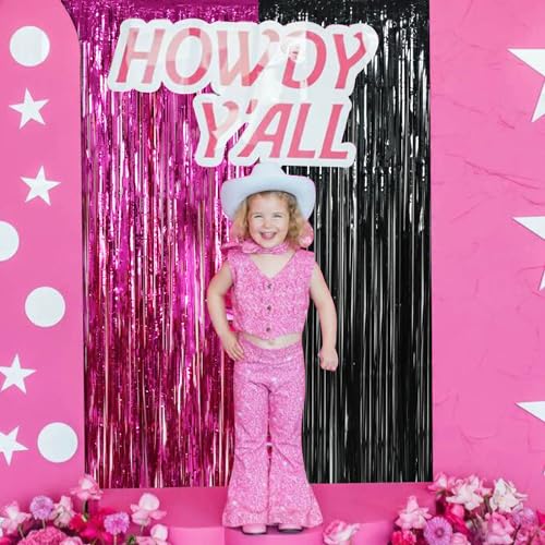 Image of BEISHIDA 4 Pcs Hot Pink Black Door Streamers Curtain Party Streamers Backdrop Pink Party Hot Pink Wall Background for Party Decoration Photo Booth Props(3.28 ft x 6.56 ft)