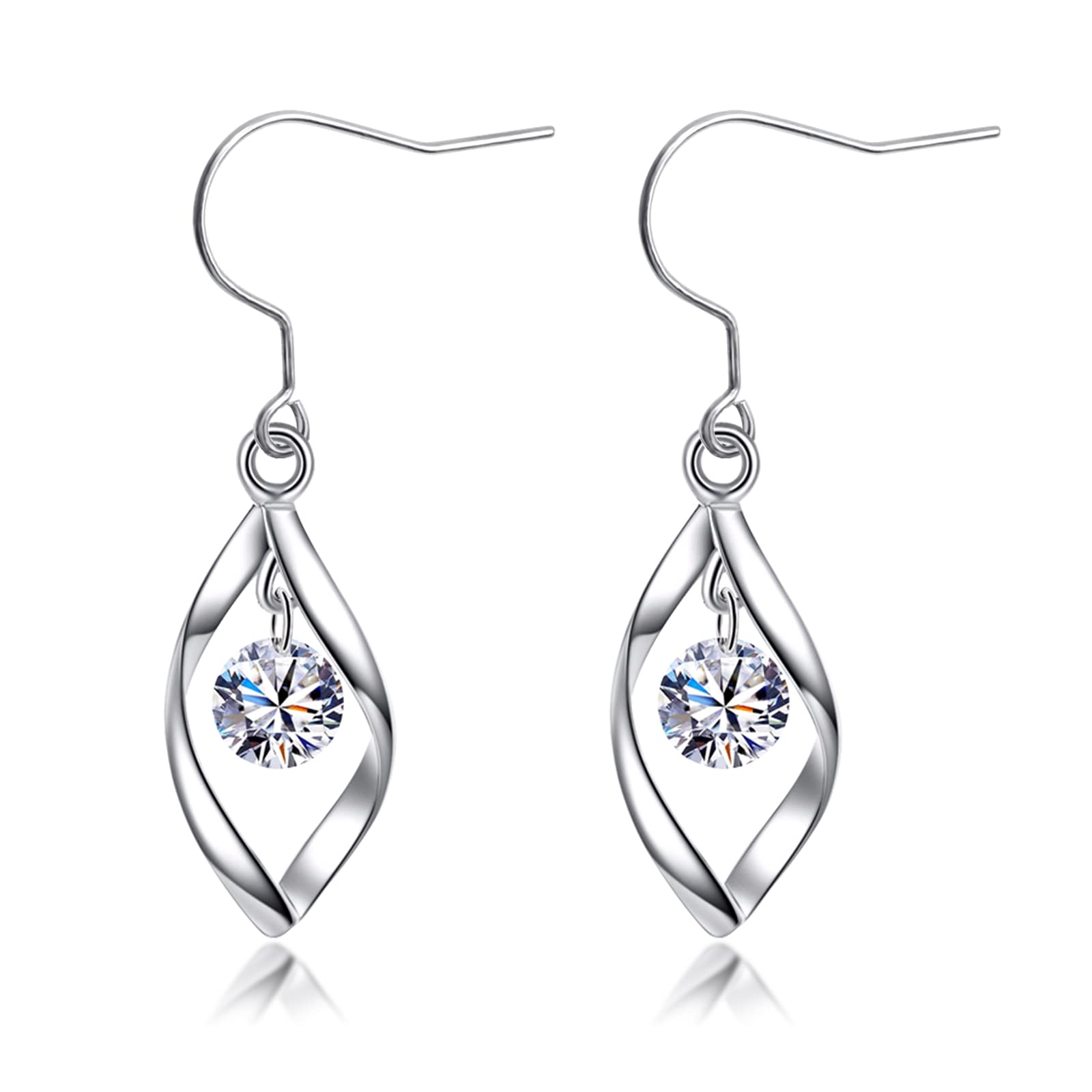 Linear Swirl Drop Statement Earrings G23 Pure Titanium Ear Hook For Sensitive Ears White-Gold Plated Copper Classic Wavy Twist Pearl/Cubic Zirconia