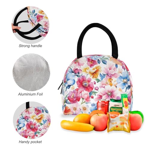 Backpack Lunch Box Set Large Capacity Travel Backpacks and Insulated Lunch Bag for Commute Hiking Picnic Vivid Flowers Print4