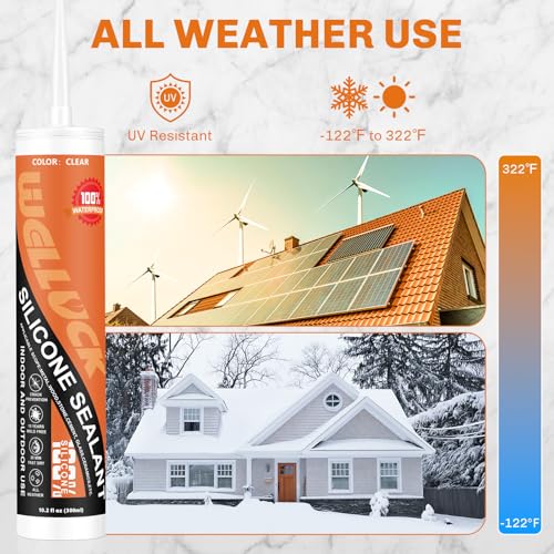 Image of WELLUCK Clear Silicone Caulk, 100% Waterproof Silicone Sealant Adhesive Caulking,for RV, Kitchen,Bathroom, Window, Door, Glass,10.2FL.OZ /300ML (12 Pack)