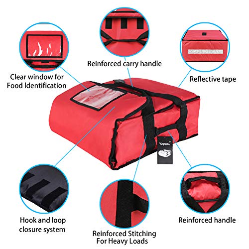 Yopral Pizza Bag, Thermal Pizza Delivery Bags Insulated Food Delivery Bag Professional Pizza Warmer Carrier Bags Moisture Free Hold Up To 4-16" Or 3-18" (Red, 20"X20"X9") #TOP1