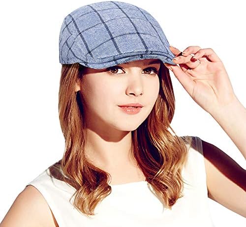 DOCILA Men's Irish Windowpane Check Print Ivy Caps Fashion Spring Summer Peak Caps Womens Simple Cabbie Scally Caps (BlackBlue)