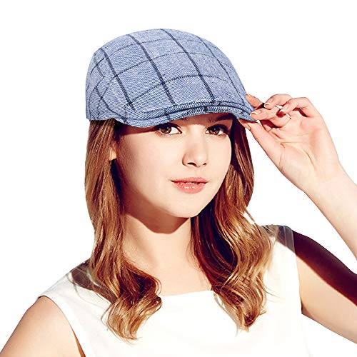 Docila Men's Irish Windowpane Check Print Ivy Caps Fashion Spring Summer Peak Caps Womens Simple Cabbie Scally Caps (Blackblue) #TOP10