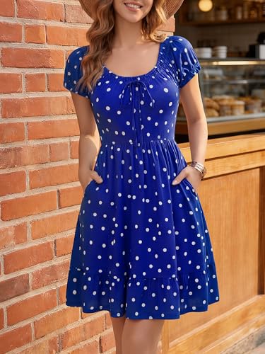 Image of HUHOT Teen Petite Women Floral Short Summer Mini Dresses with Pockets Cute Milkmaid Sundress 2026