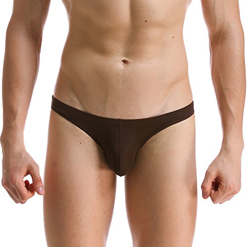 Onefit Men's Briefs Sexy Thong Ice Silk Bikini Underwear Seamless Pants M Brown #TOP5